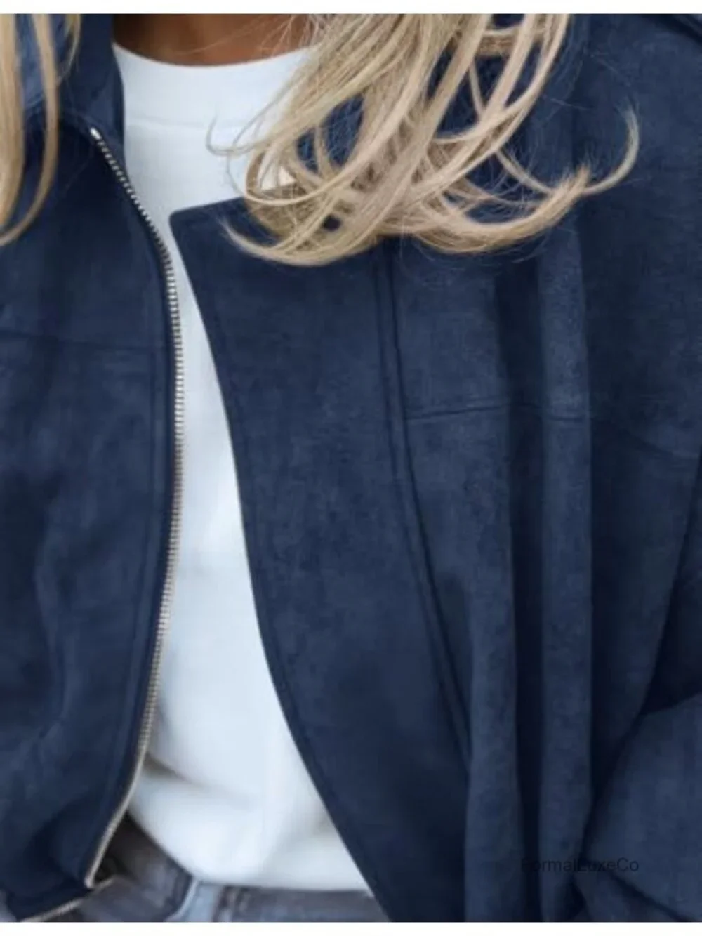 Faux Suede Cropped Bomber Jacket Oversized Batwing Zip